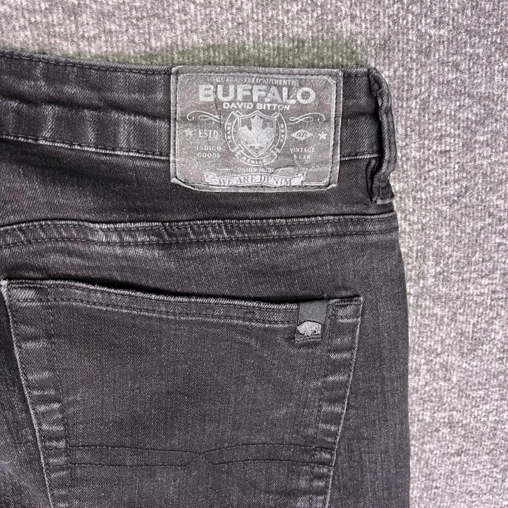 Buffalo David Bitton Jeans Mens 34x32 Black Ash Slim Stretch Grunge Moto‎ Edgy